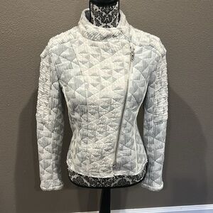 IRO Quilted Moto Jacket Otavia White/Gray Cotton-Blend SZ 36